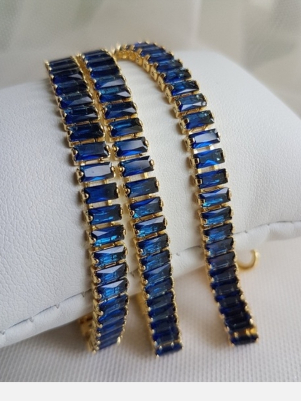 Swarovski Elements Gold Sapphire Blue Emerald-cut Baguette Tennis Necklace NEW